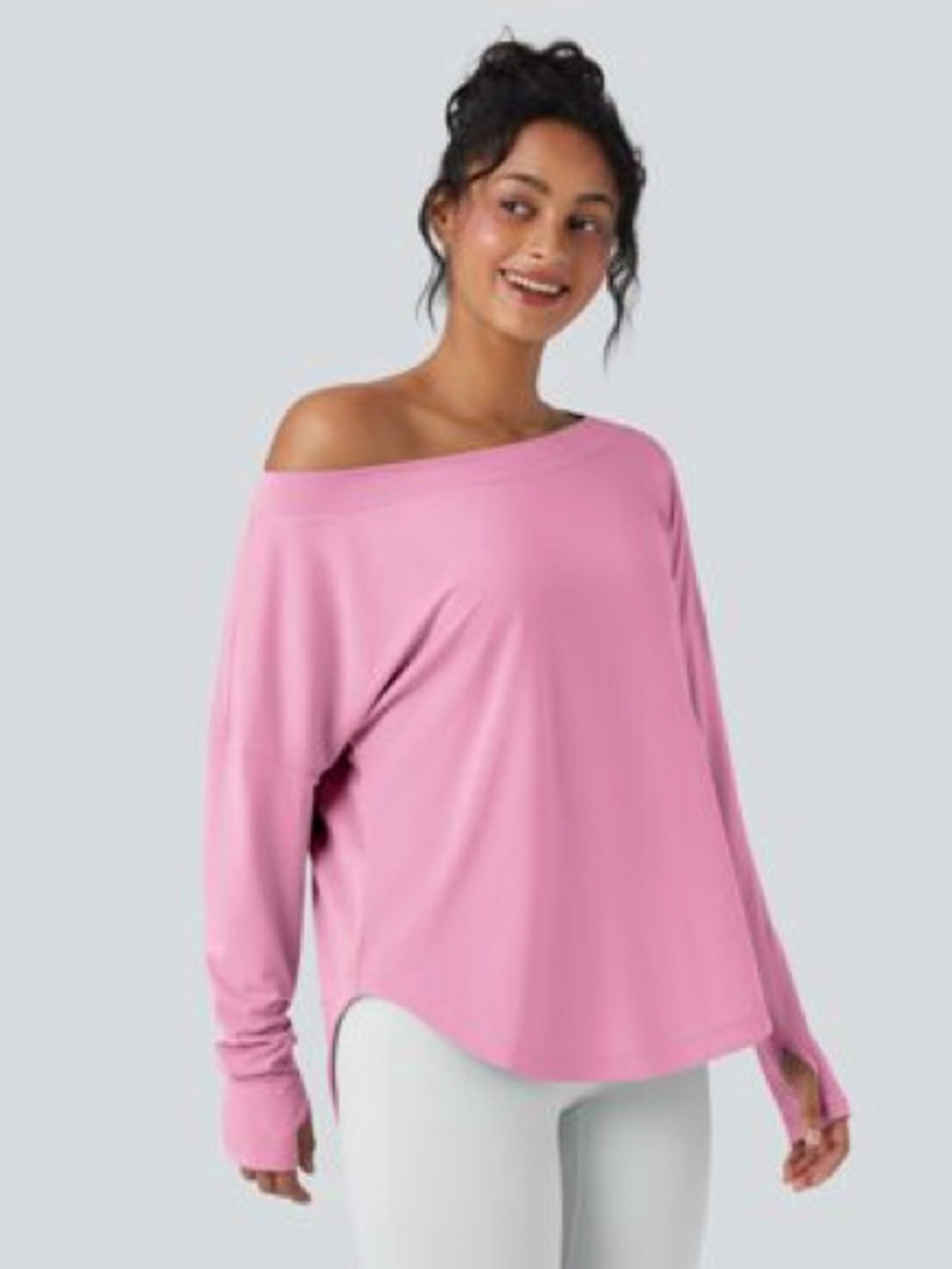 HALARA Pink Off-Shoulder Long Sleeve Top
